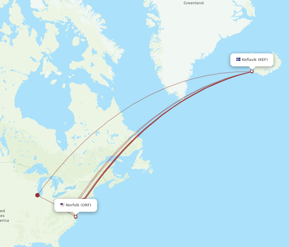 ORF-KEF flight routes