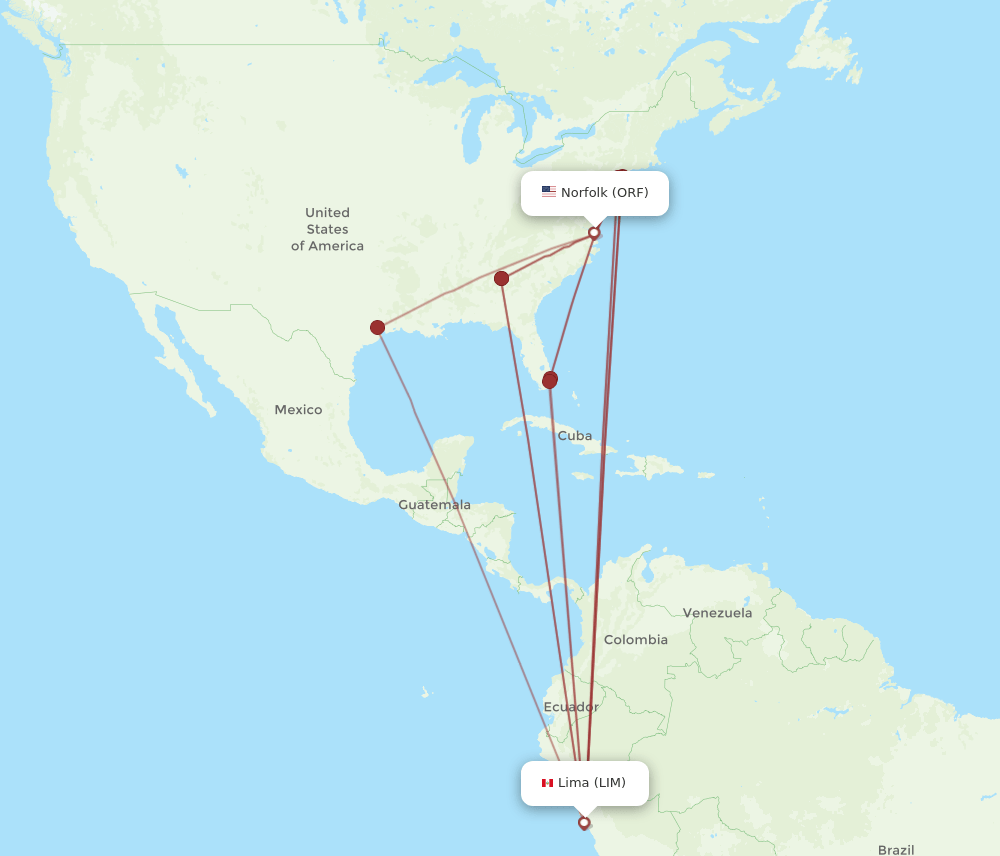 ORF to LIM flights and routes map