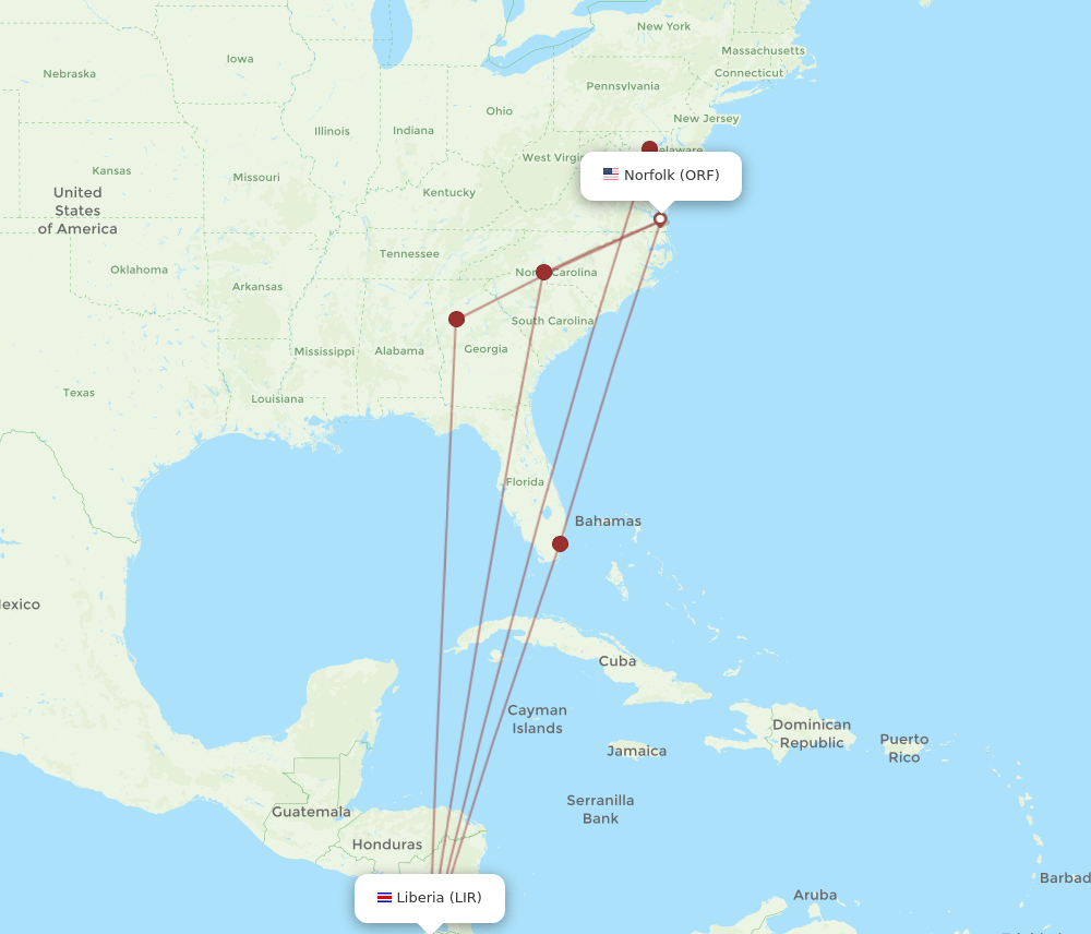 ORF-LIR flight routes
