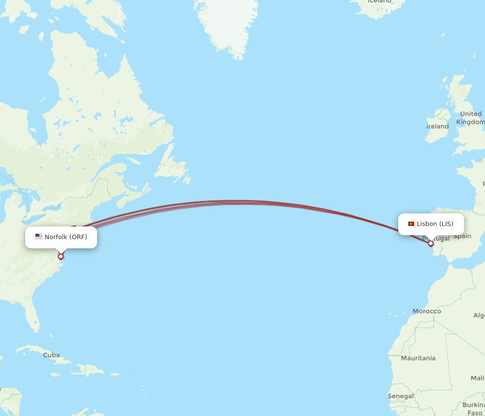 ORF-LIS flight routes