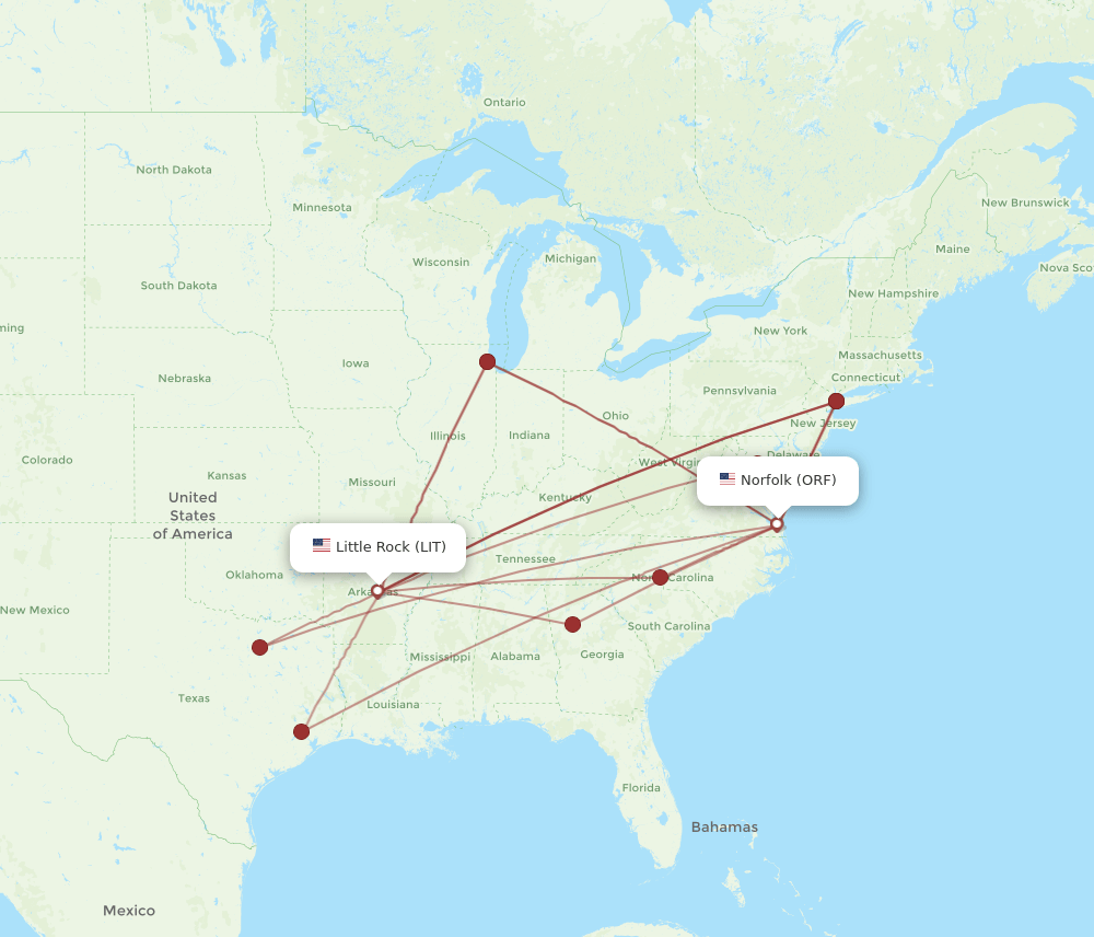 ORF-LIT flight routes
