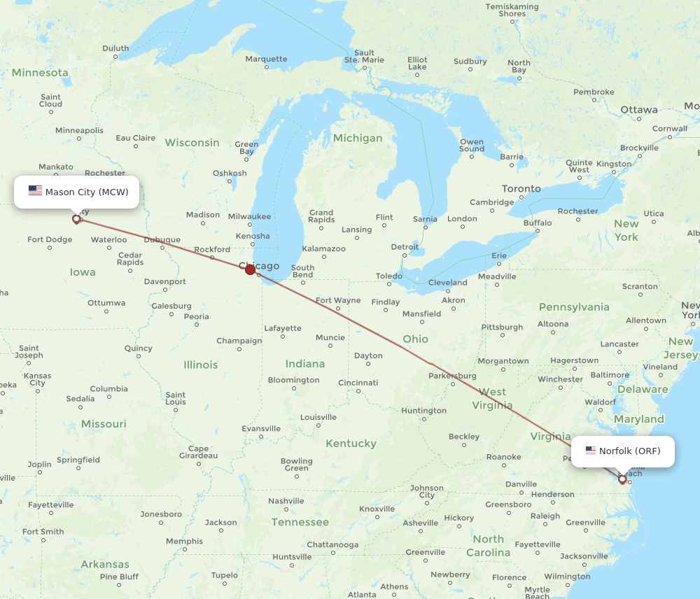 ORF-MCW flight routes