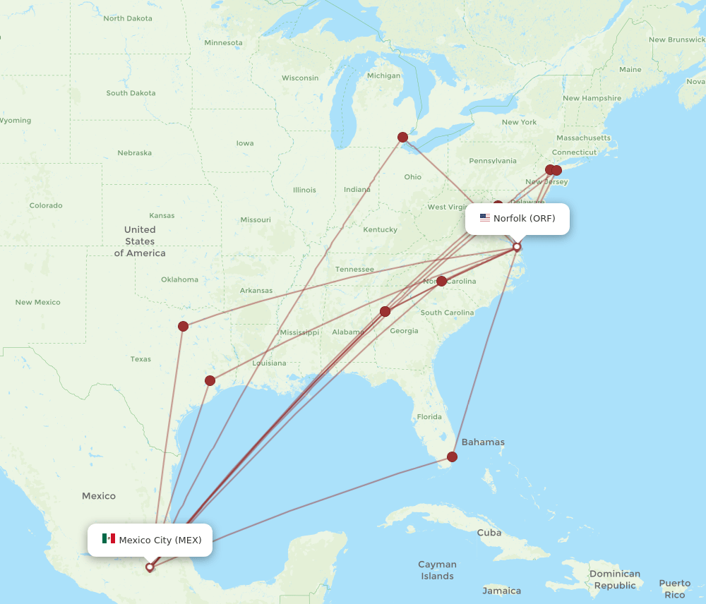 ORF-MEX flight routes