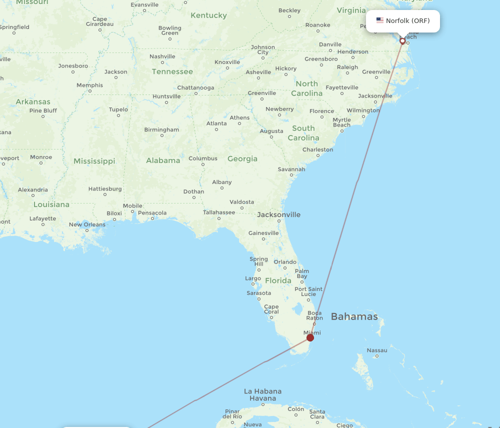 ORF-MID flight routes