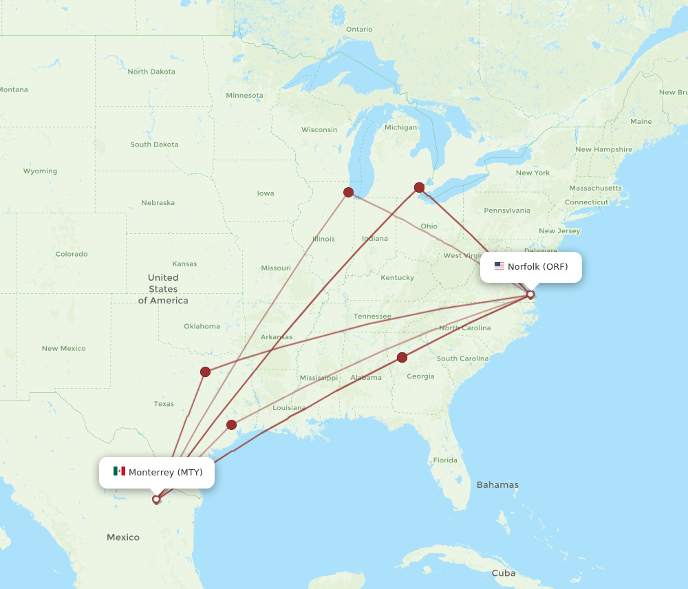 ORF-MTY flight routes