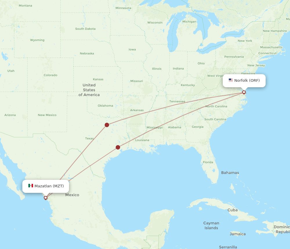 ORF-MZT flight routes