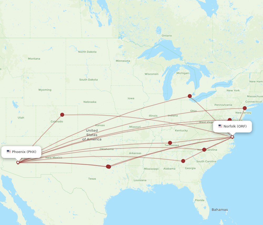 ORF-PHX flight routes