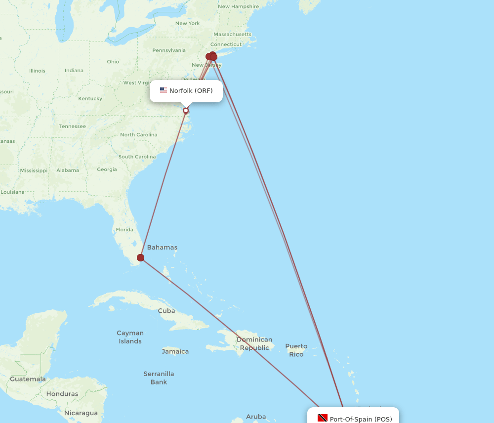 ORF-POS flight routes