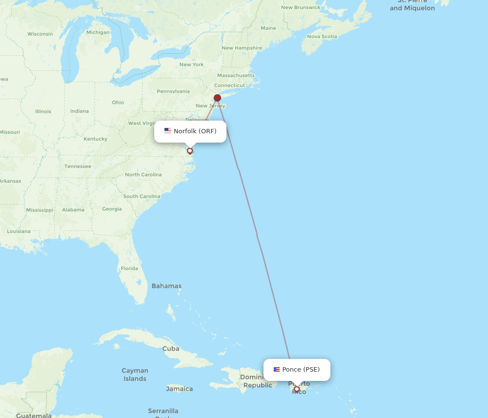 ORF to PSE flights and routes map