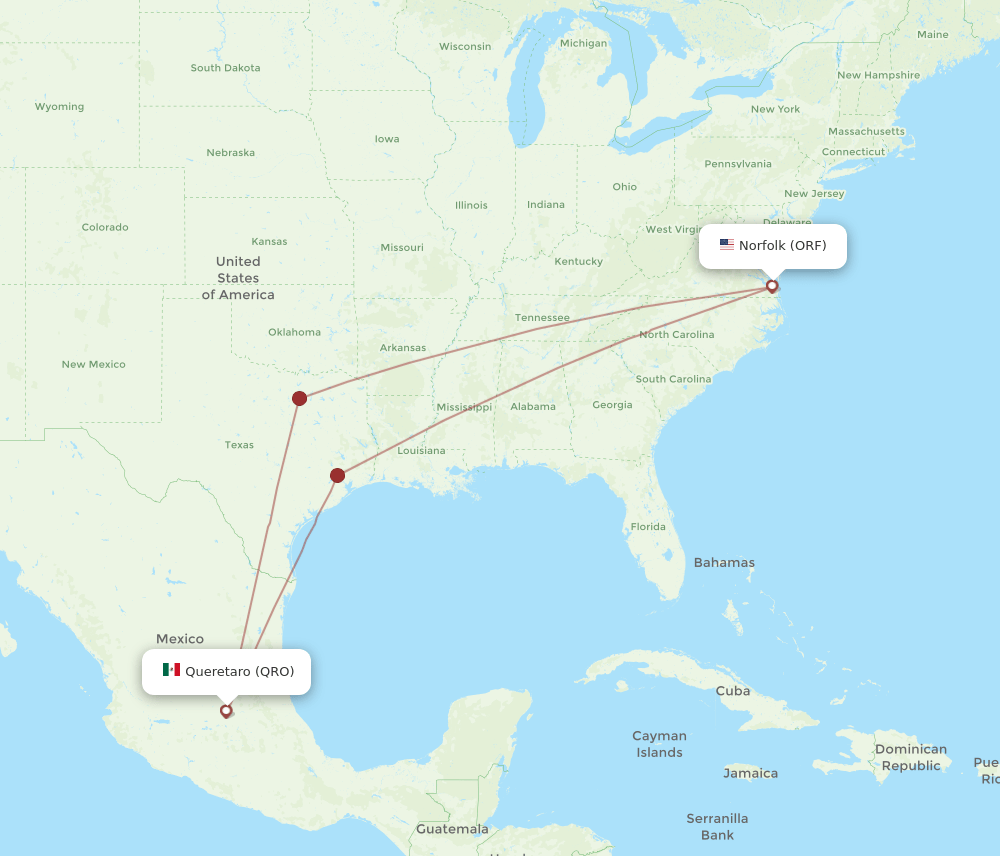ORF-QRO flight routes