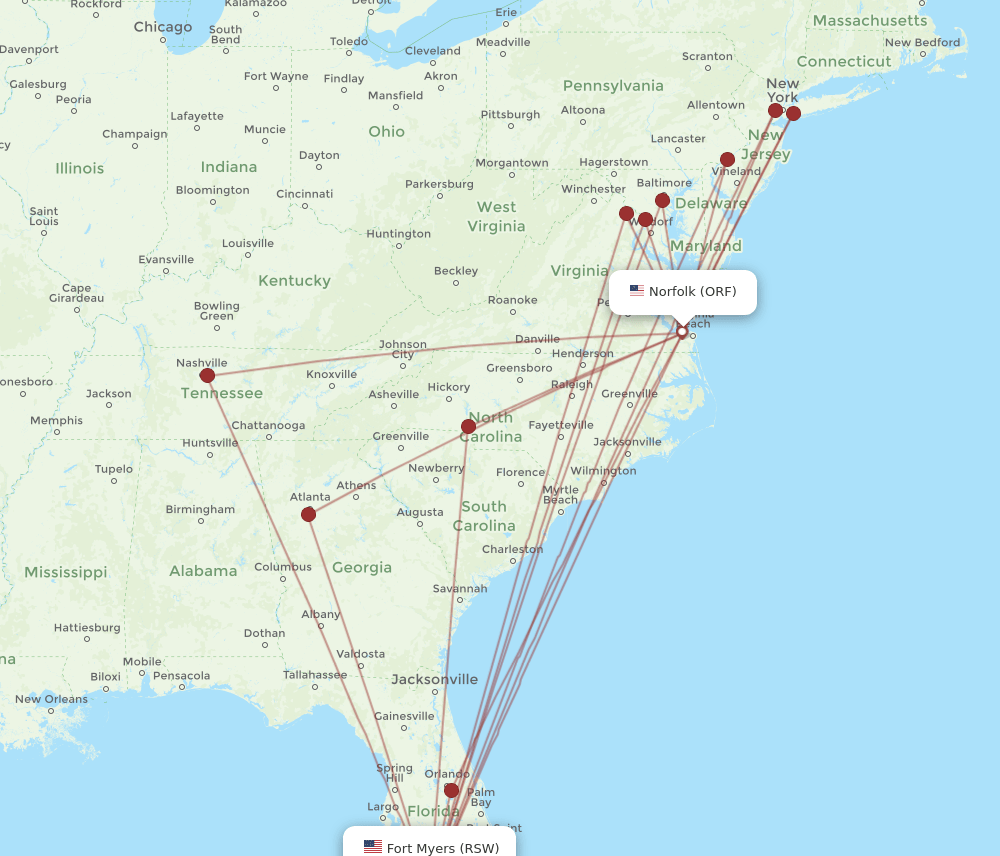 ORF-RSW flight routes