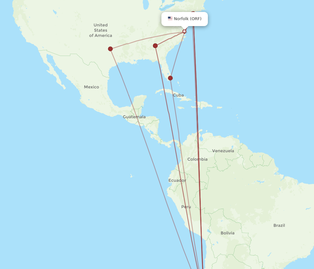 ORF-SCL flight routes