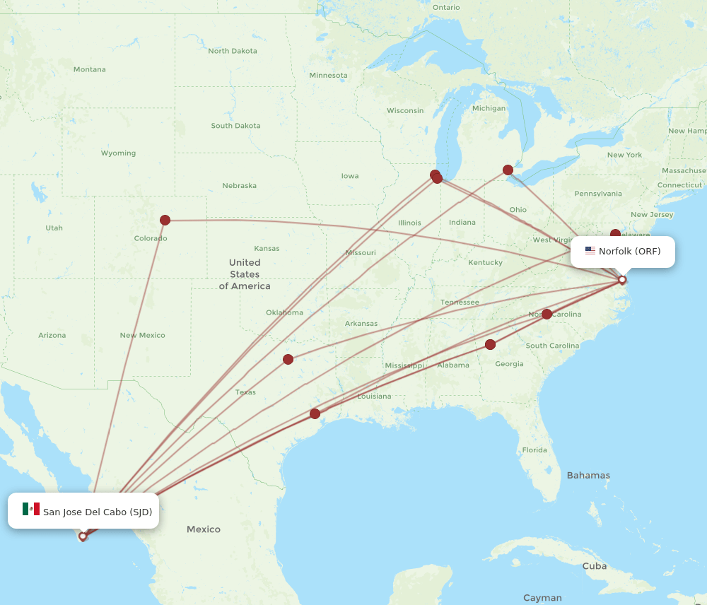 ORF-SJD flight routes