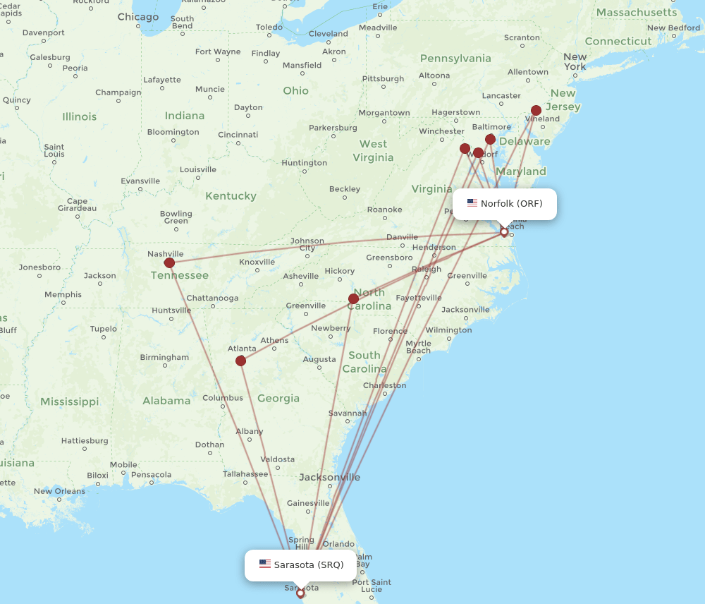 ORF-SRQ flight routes