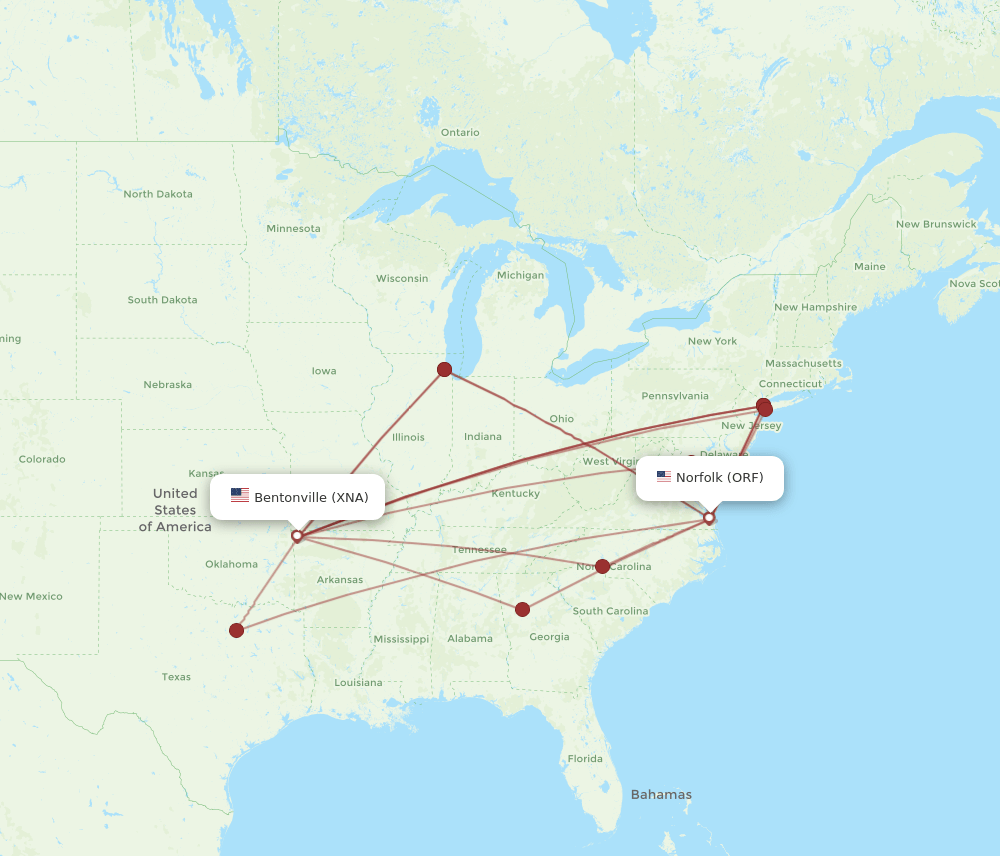 ORF-XNA flight routes