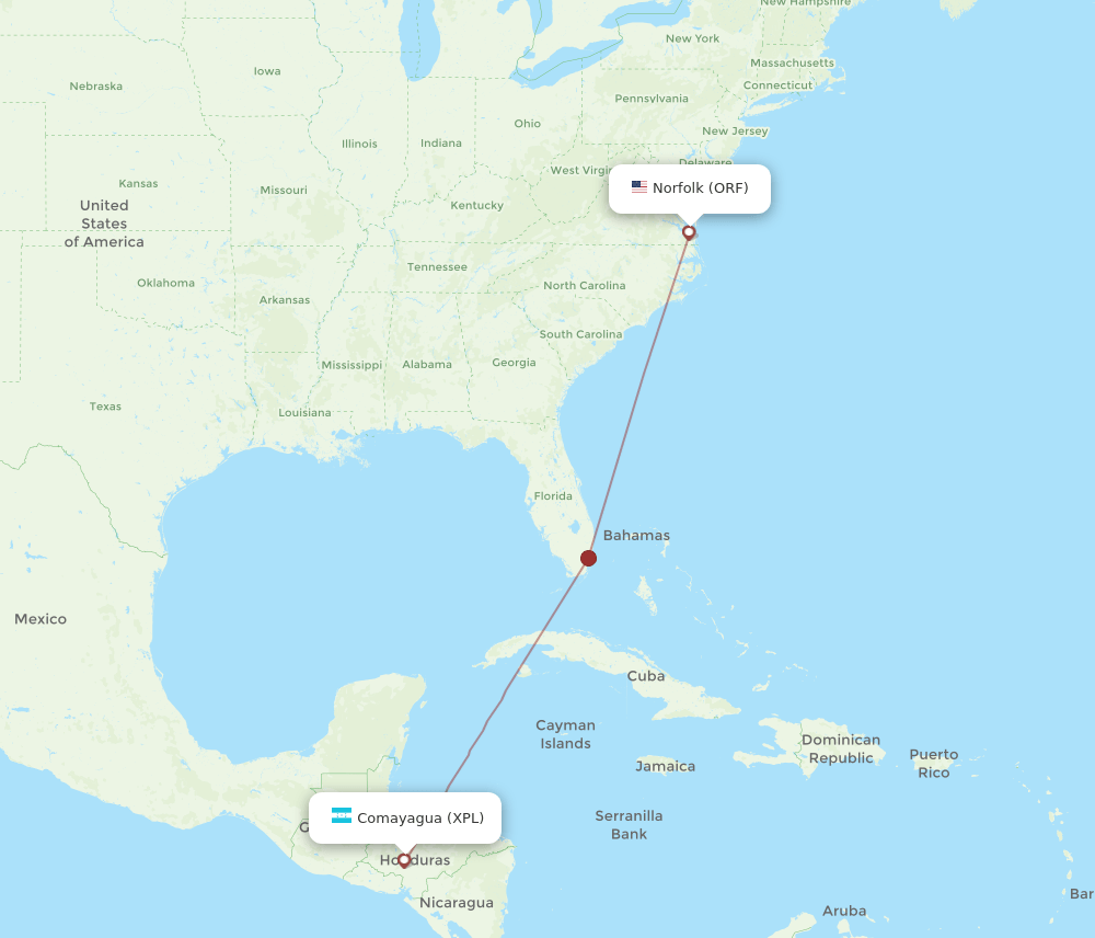 ORF-XPL flight routes