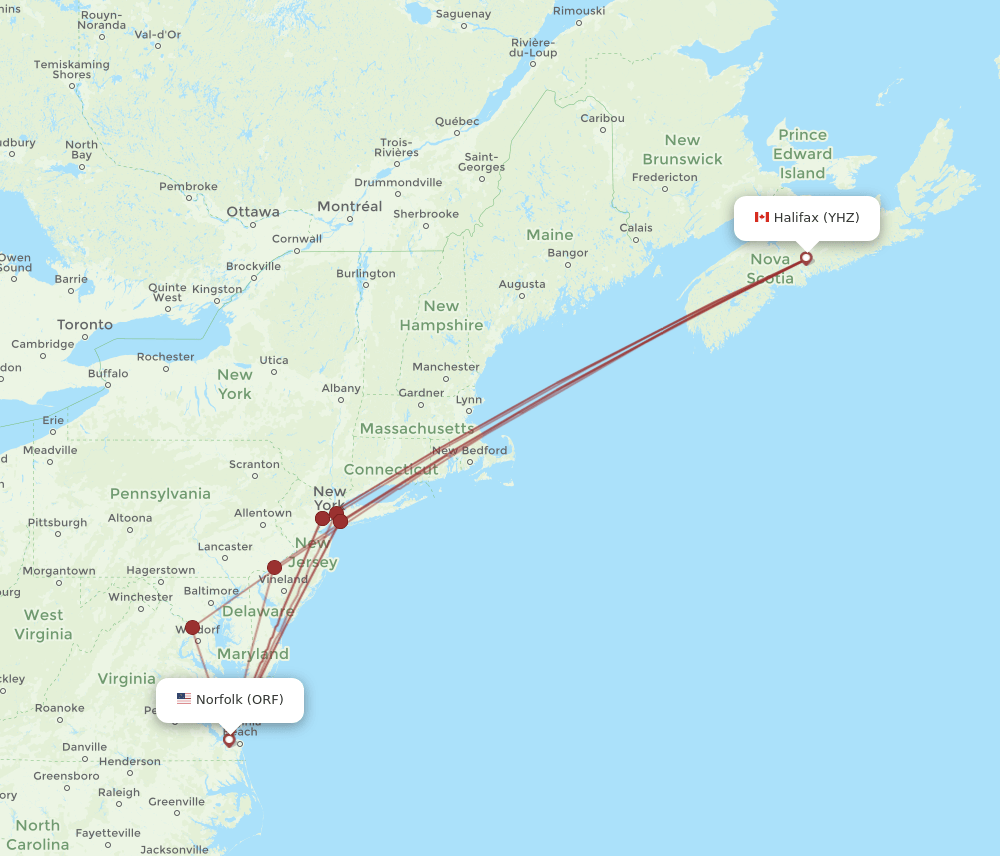 ORF-YHZ flight routes
