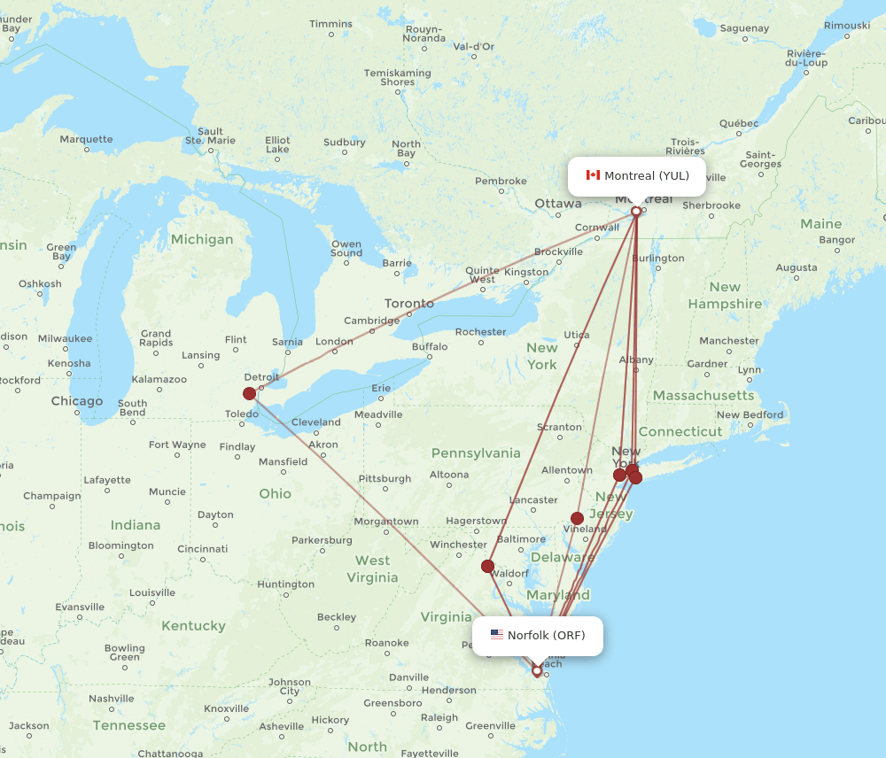 ORF-YUL flight routes