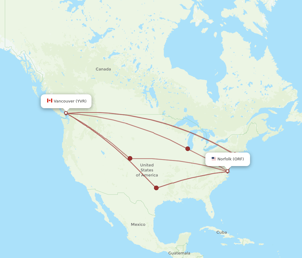 ORF-YVR flight routes