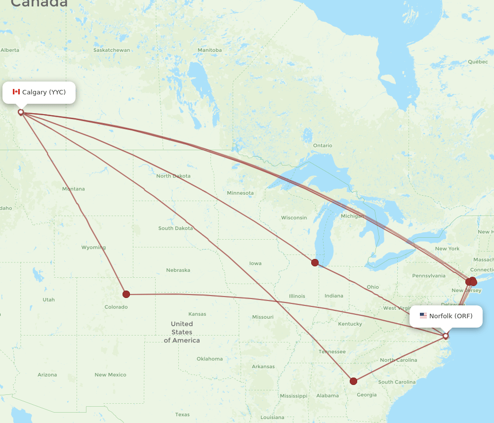 ORF-YYC flight routes