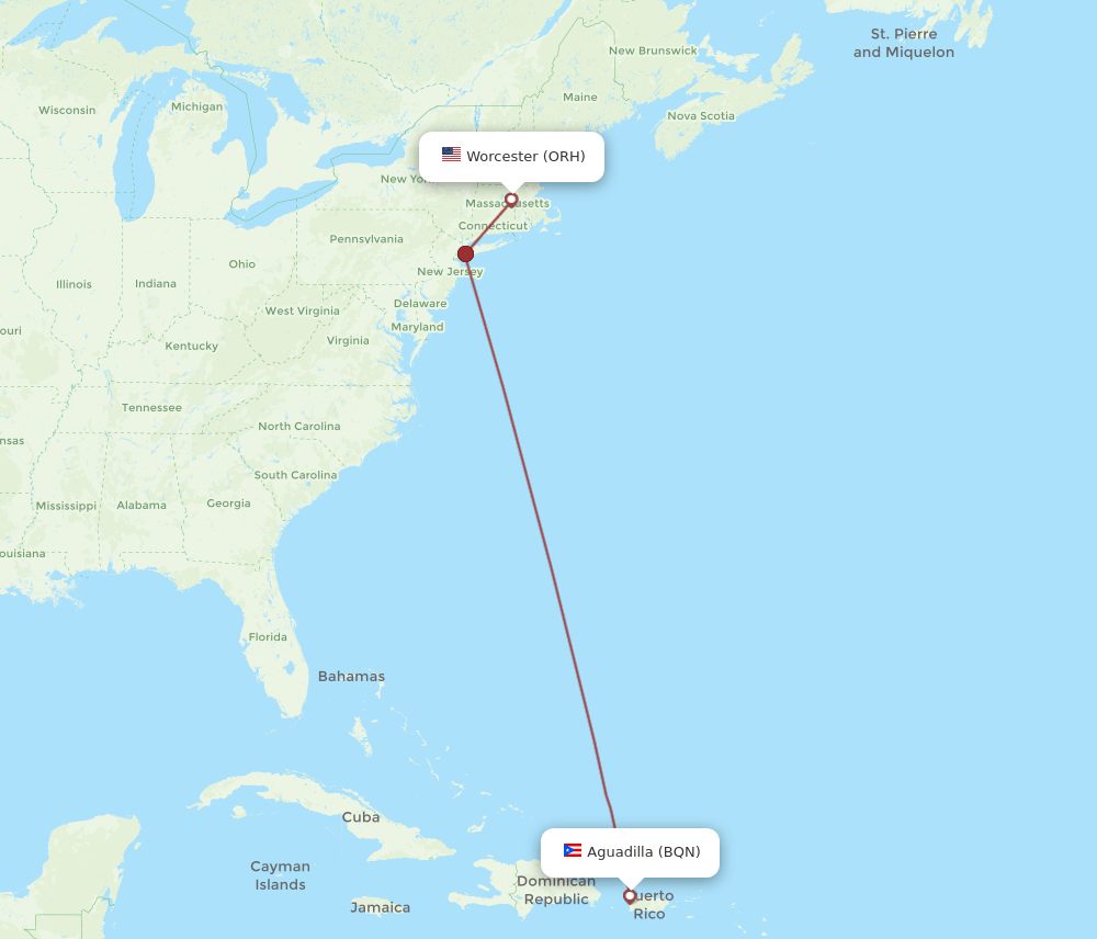 ORH-BQN flight routes