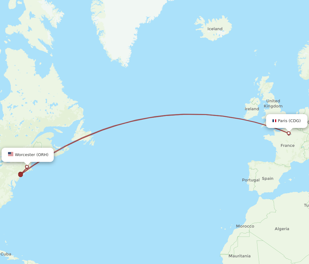 ORH-CDG flight routes