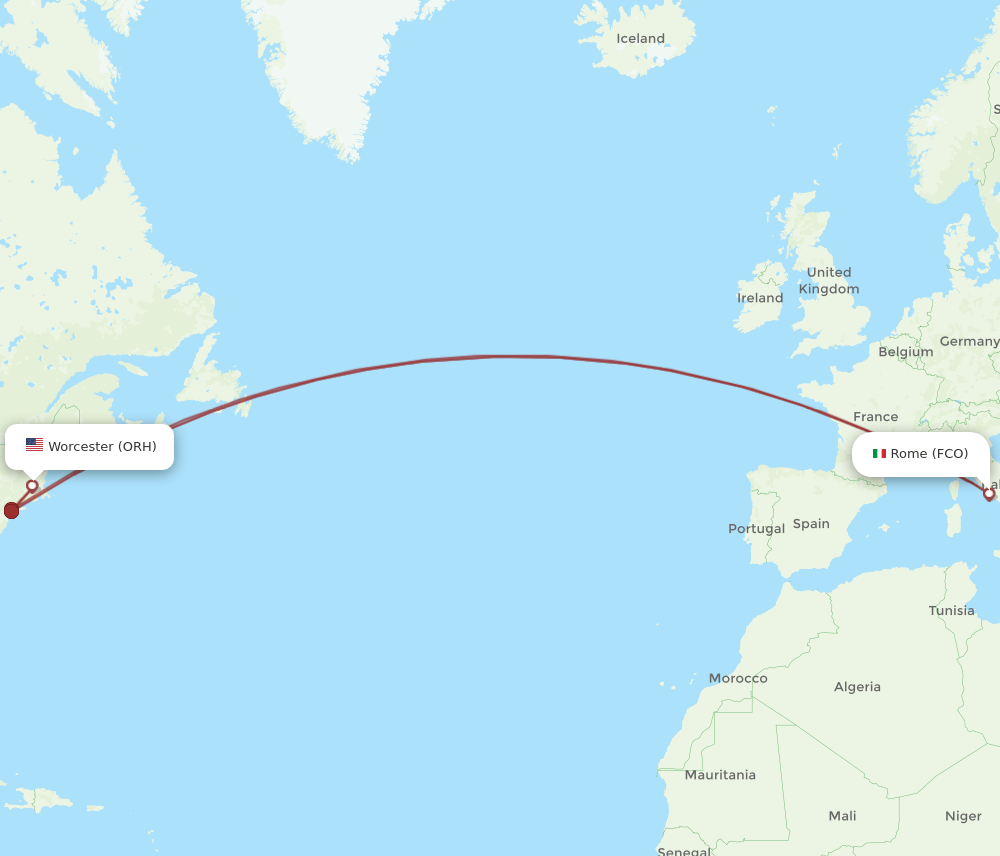 ORH to FCO flights and routes map