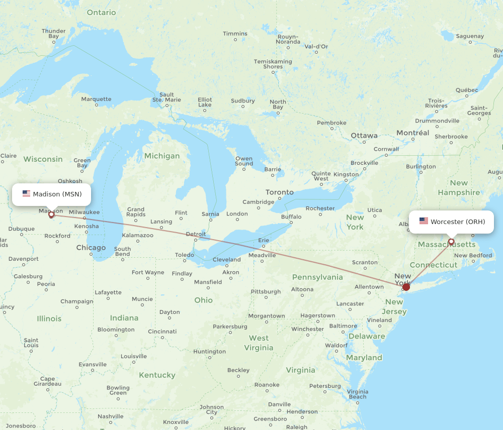 ORH-MSN flight routes