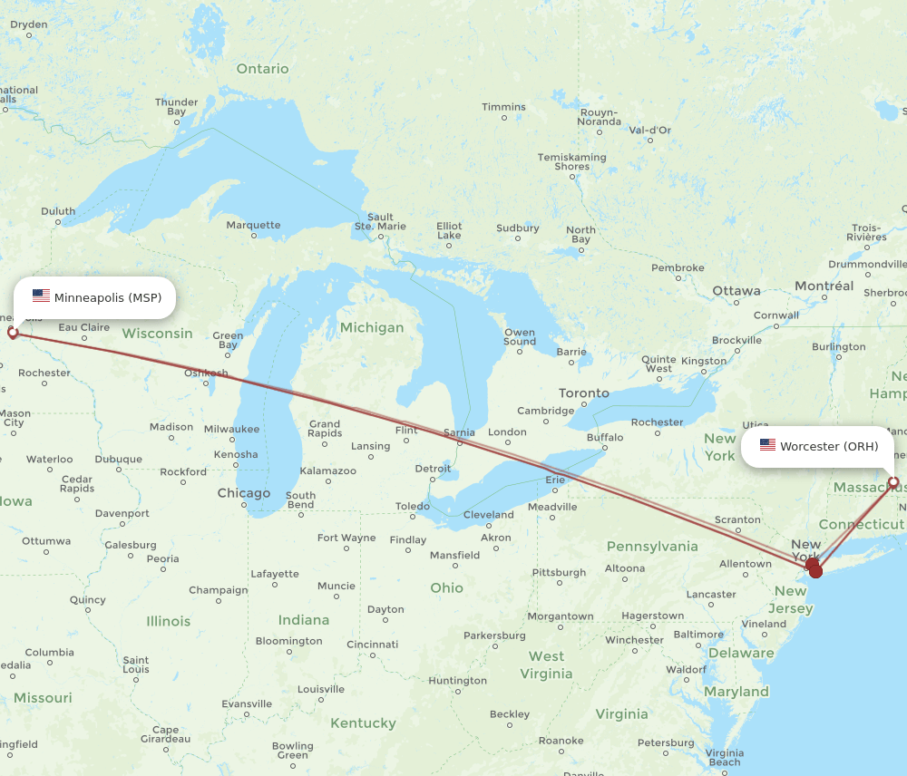 ORH-MSP flight routes