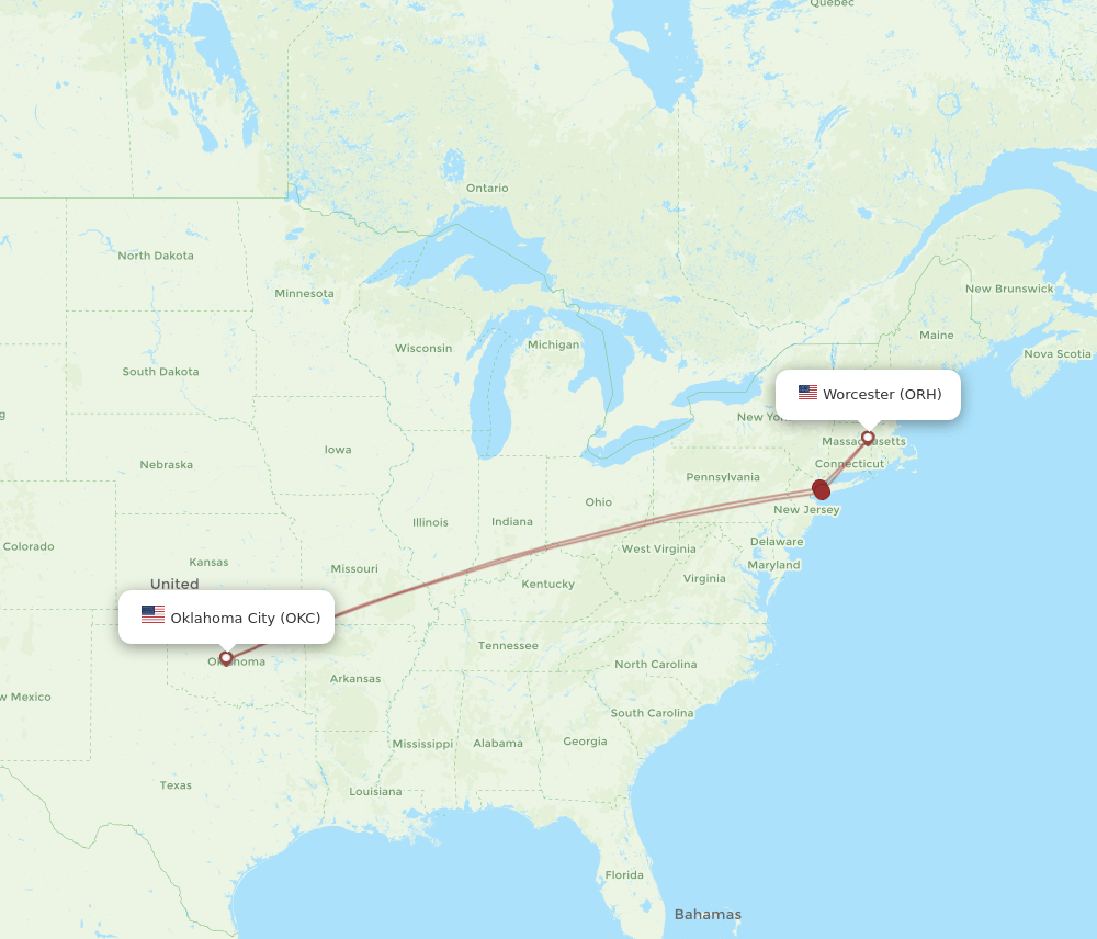 ORH-OKC flight routes