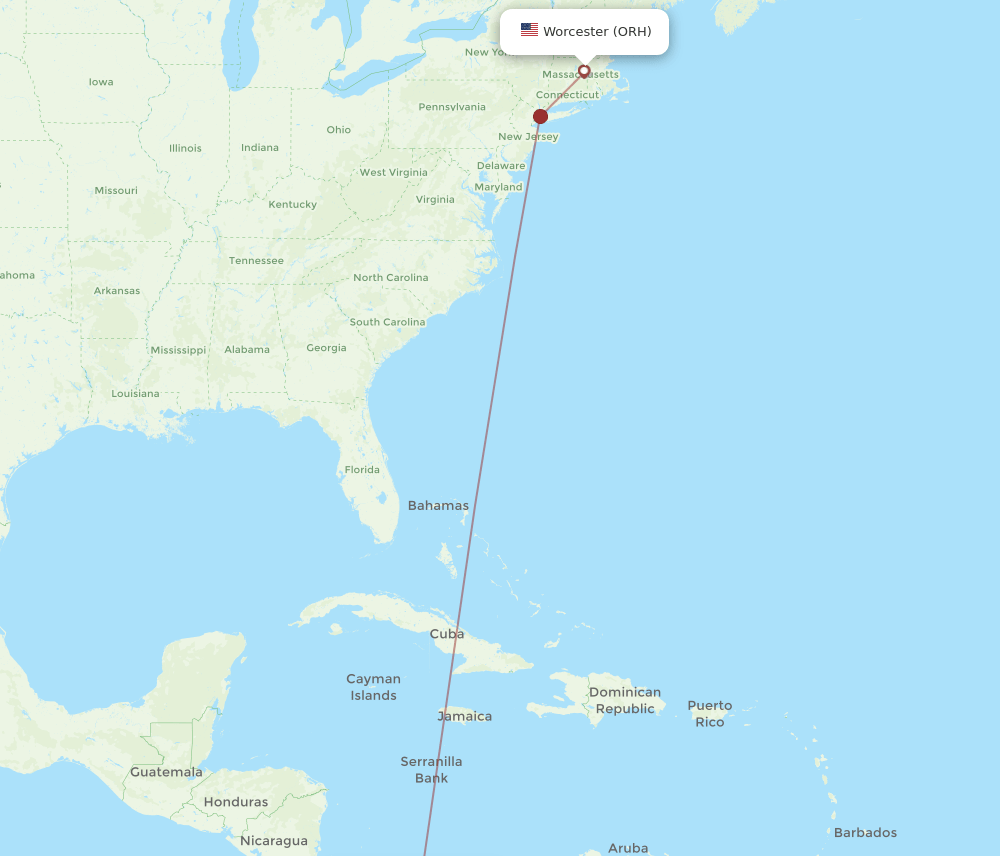 ORH to PTY flights and routes map
