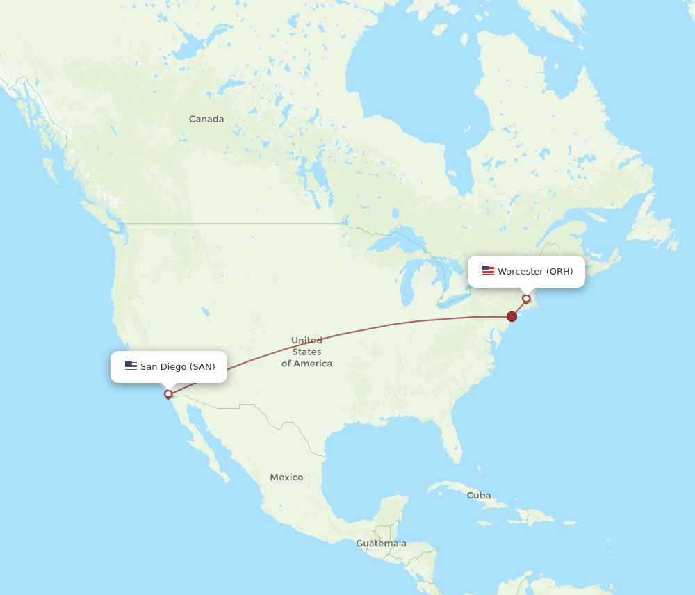 ORH-SAN flight routes