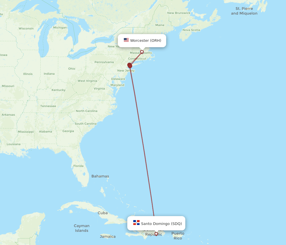 ORH-SDQ flight routes