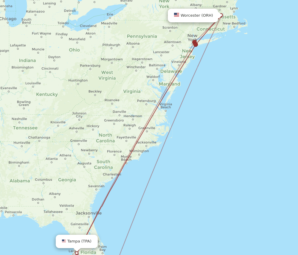 ORH-TPA flight routes