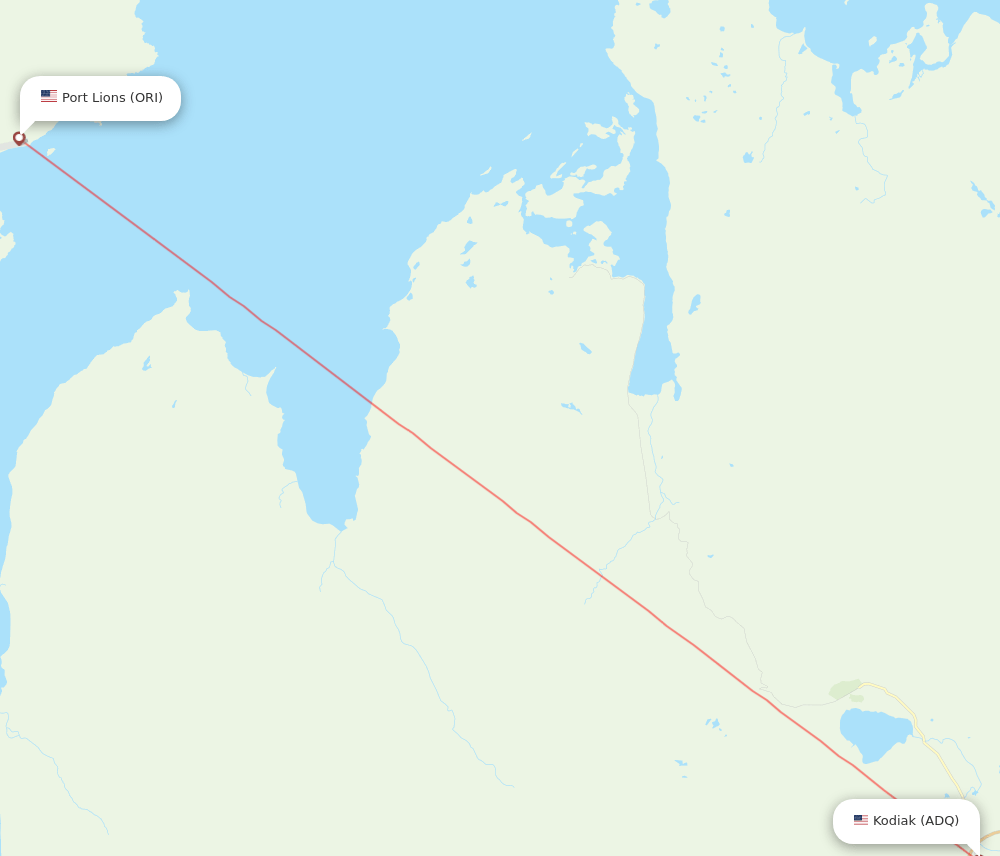 Port Lions - Kodiak route map and flight paths