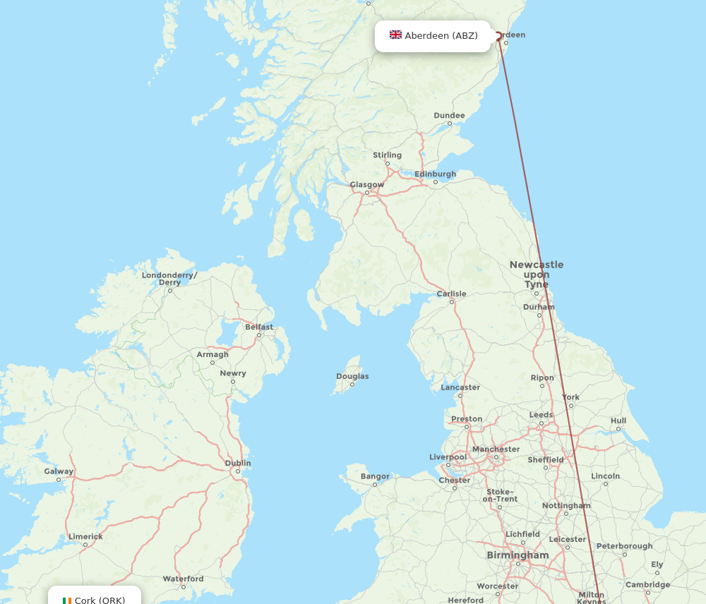 ORK to ABZ flights and routes map