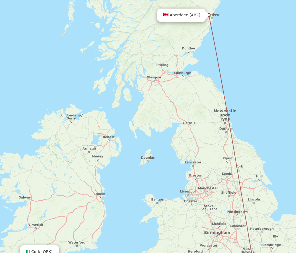 ORK to ABZ flights and routes map