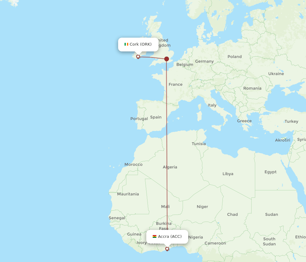 ORK to ACC flights and routes map