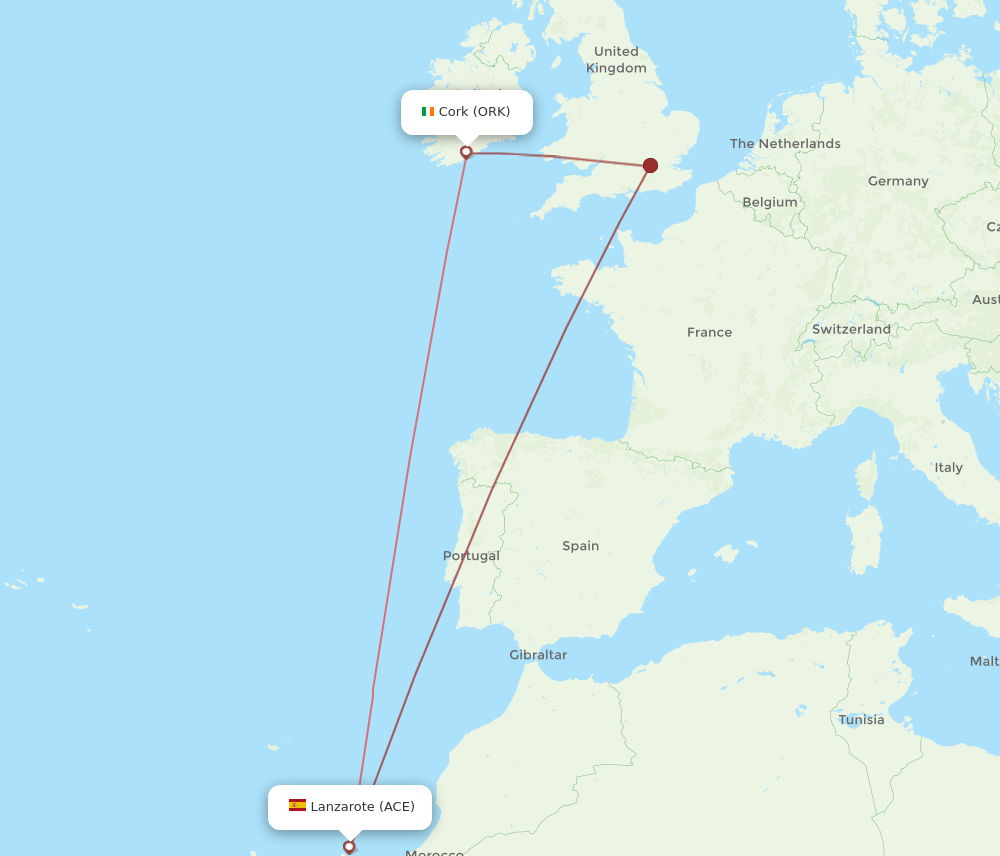 ORK to ACE flights and routes map