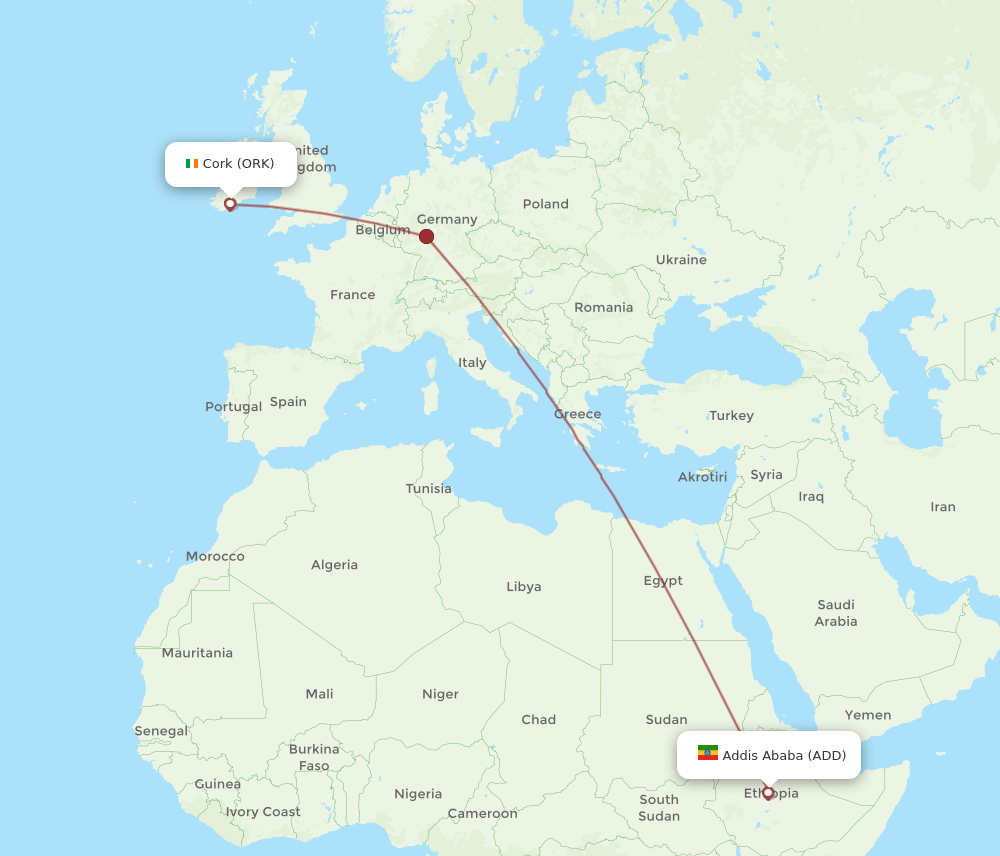 ORK-ADD flight routes