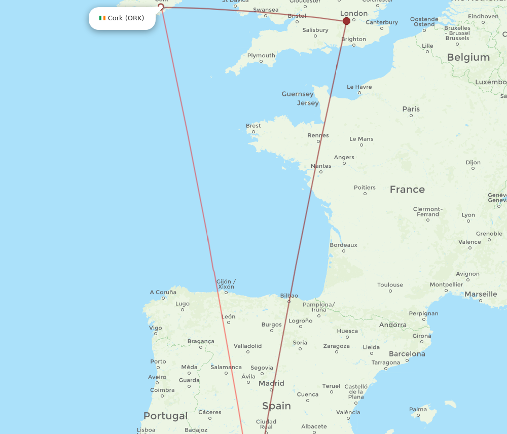 ORK to AGP flights and routes map