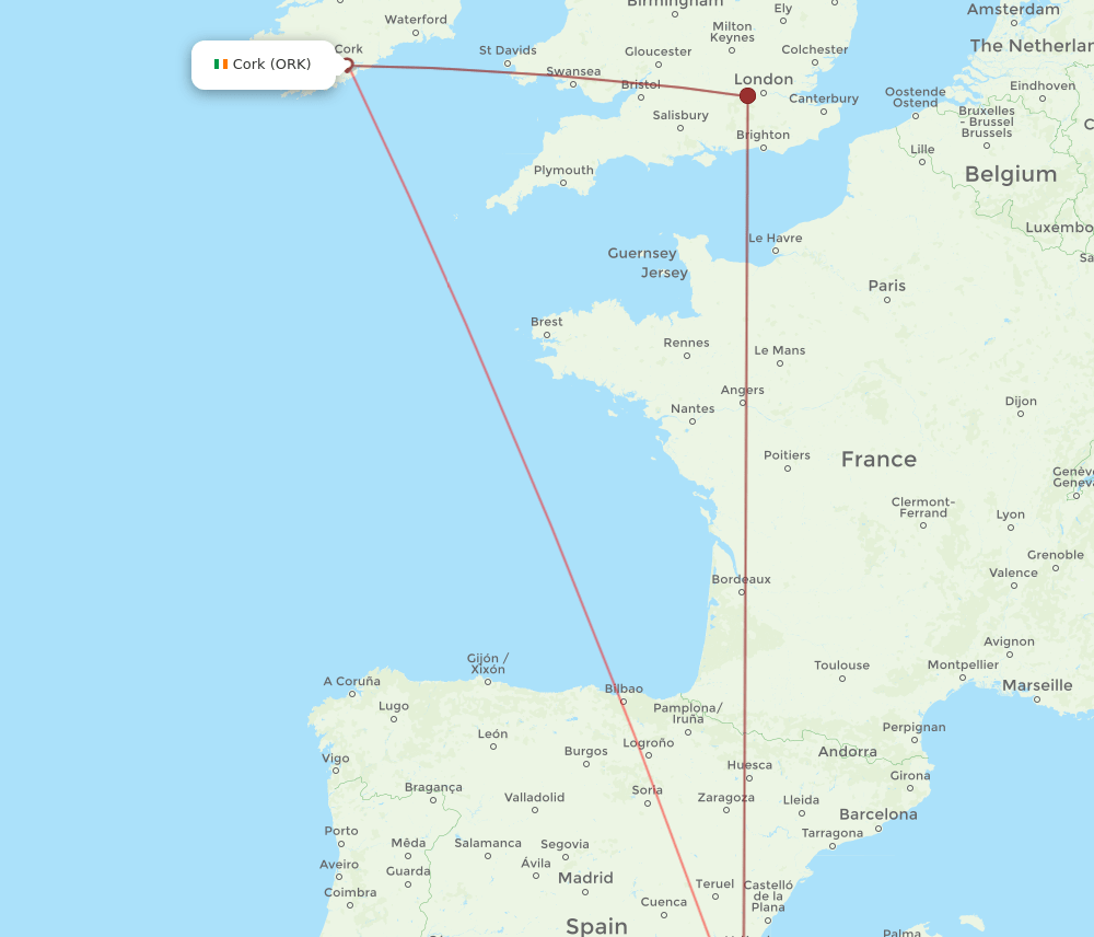 ORK to ALC flights and routes map