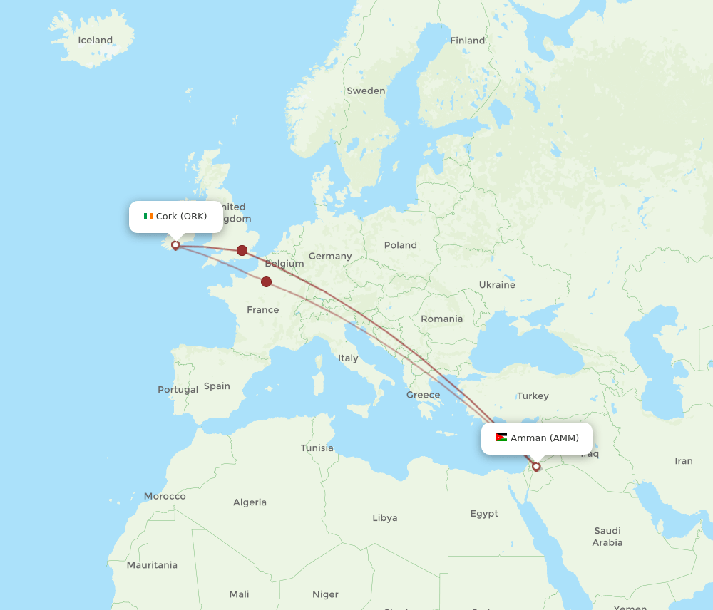 ORK-AMM flight routes