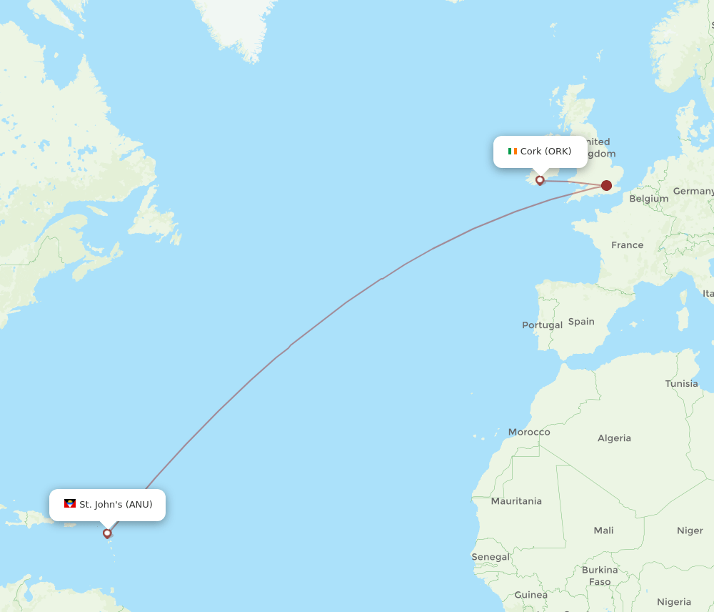 ORK-ANU flight routes