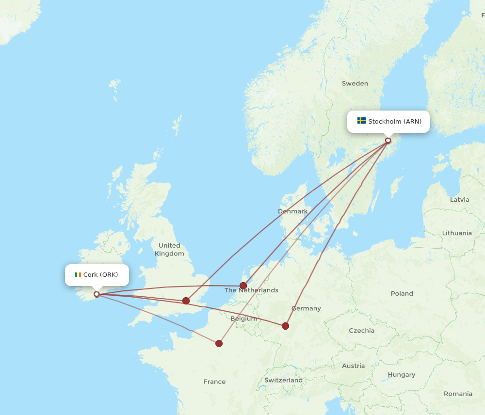 ORK-ARN flight routes
