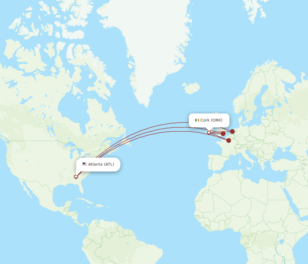 ORK to ATL flights and routes map