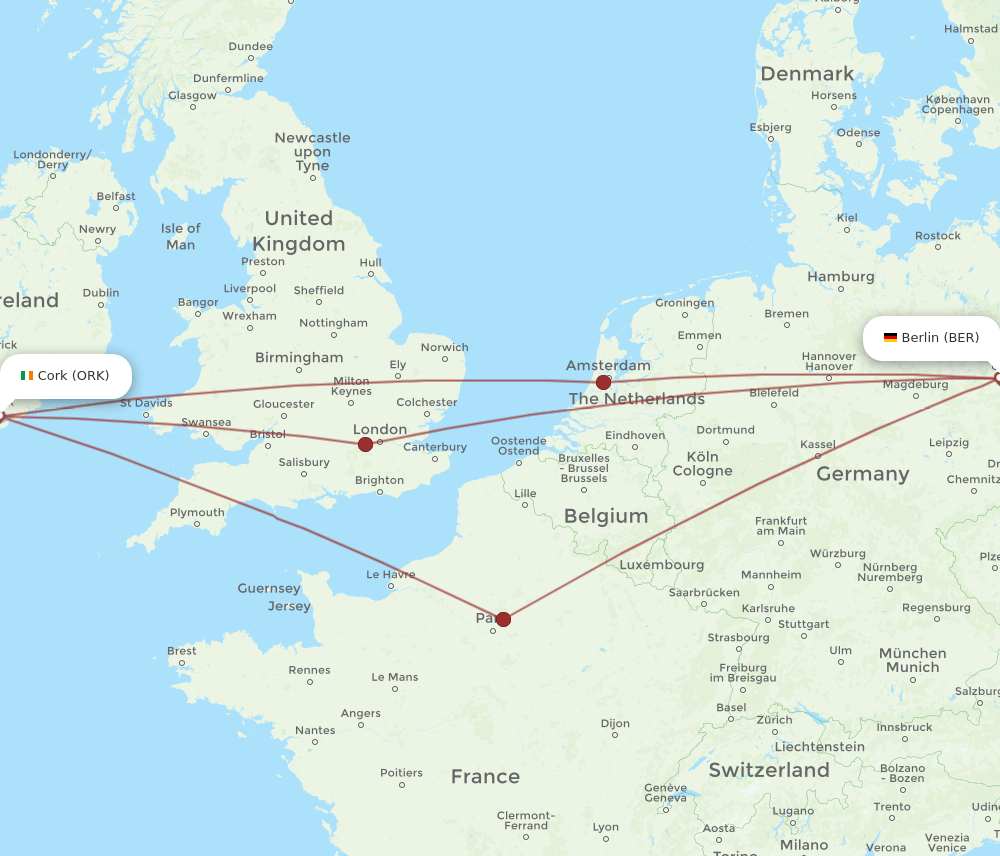 ORK-BER flight routes