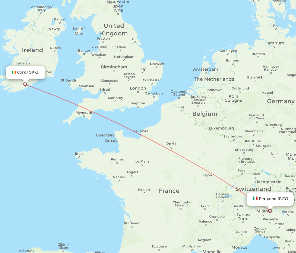 ORK to BGY flights and routes map