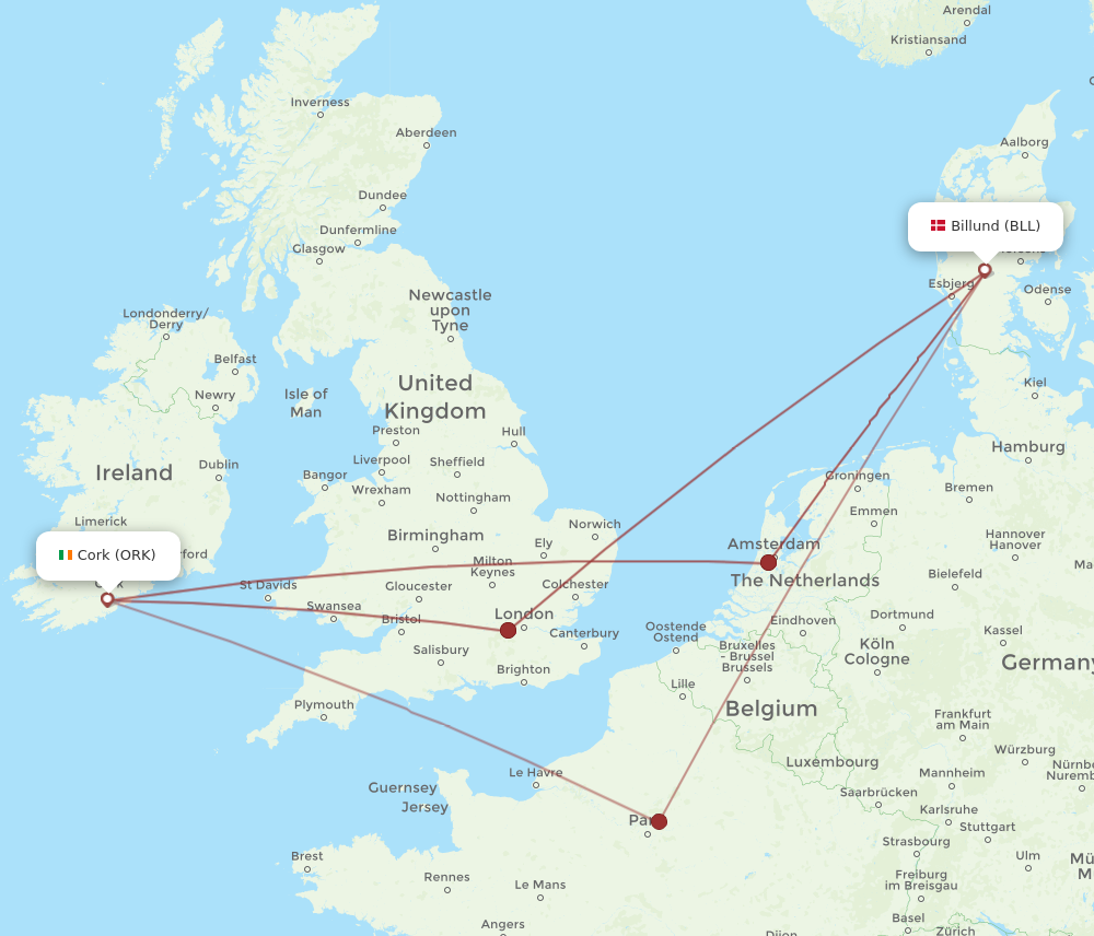 ORK to BLL flights and routes map