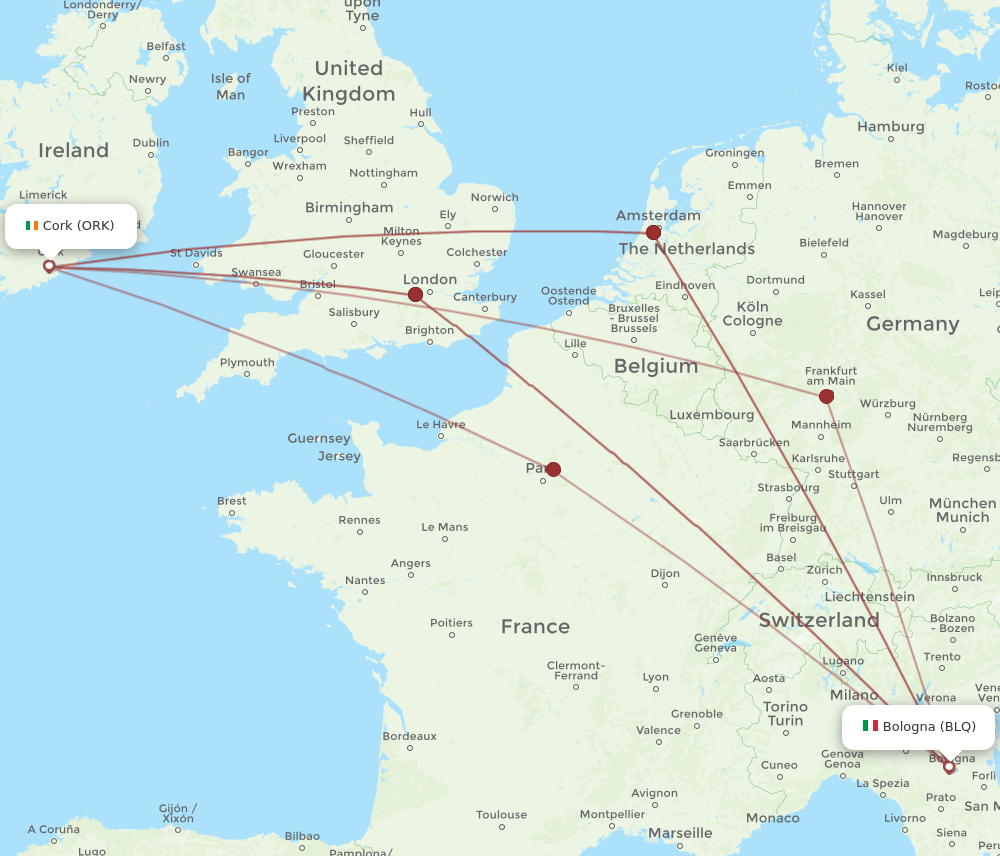 ORK to BLQ flights and routes map